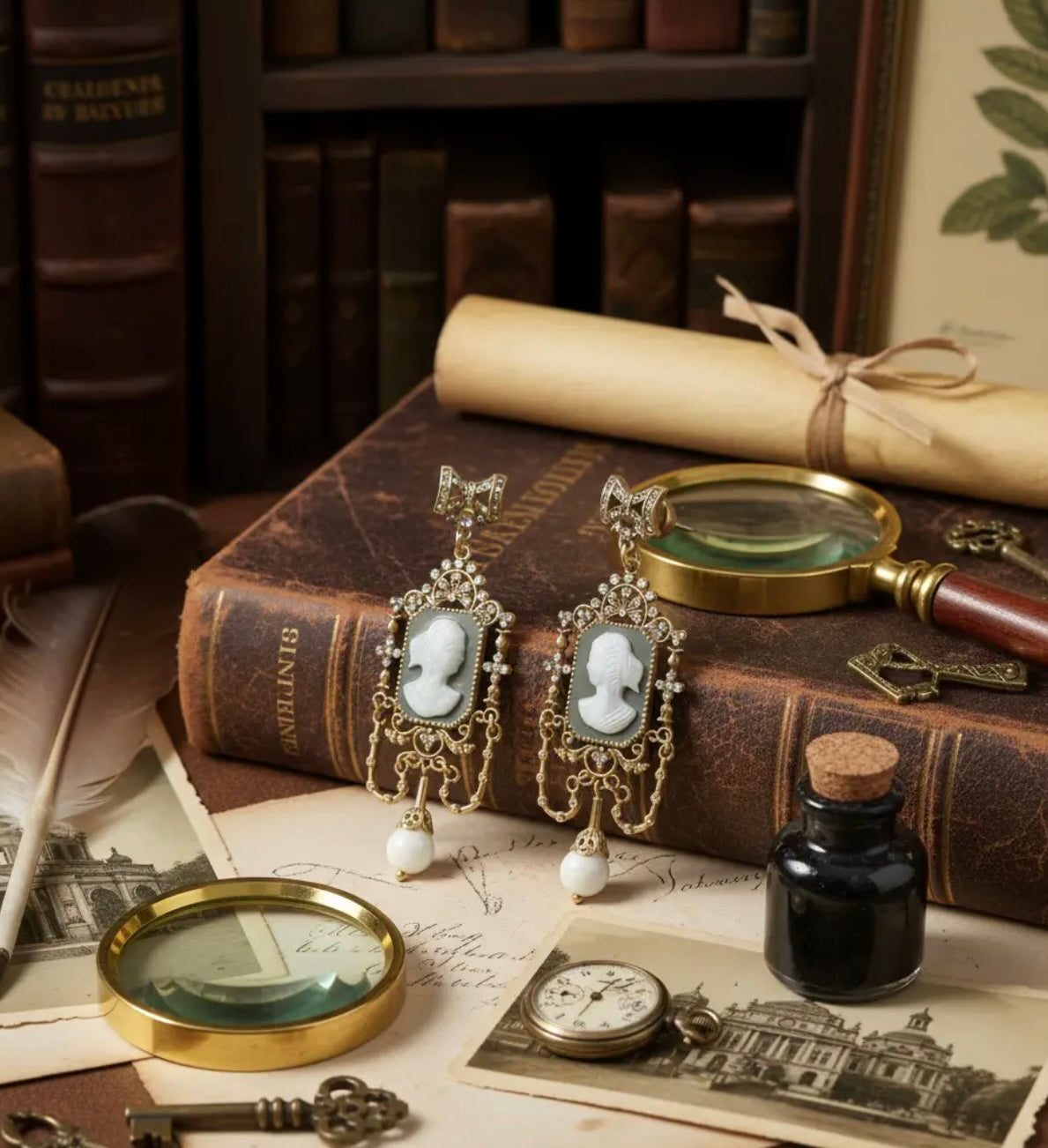 18K Gold Plated Evangeline Cameo Earrings