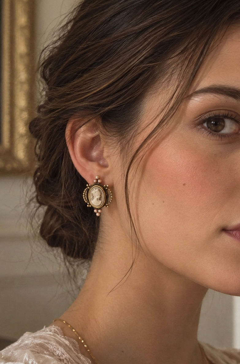 18K Gold Plated The Rosalie Cameo Earrings