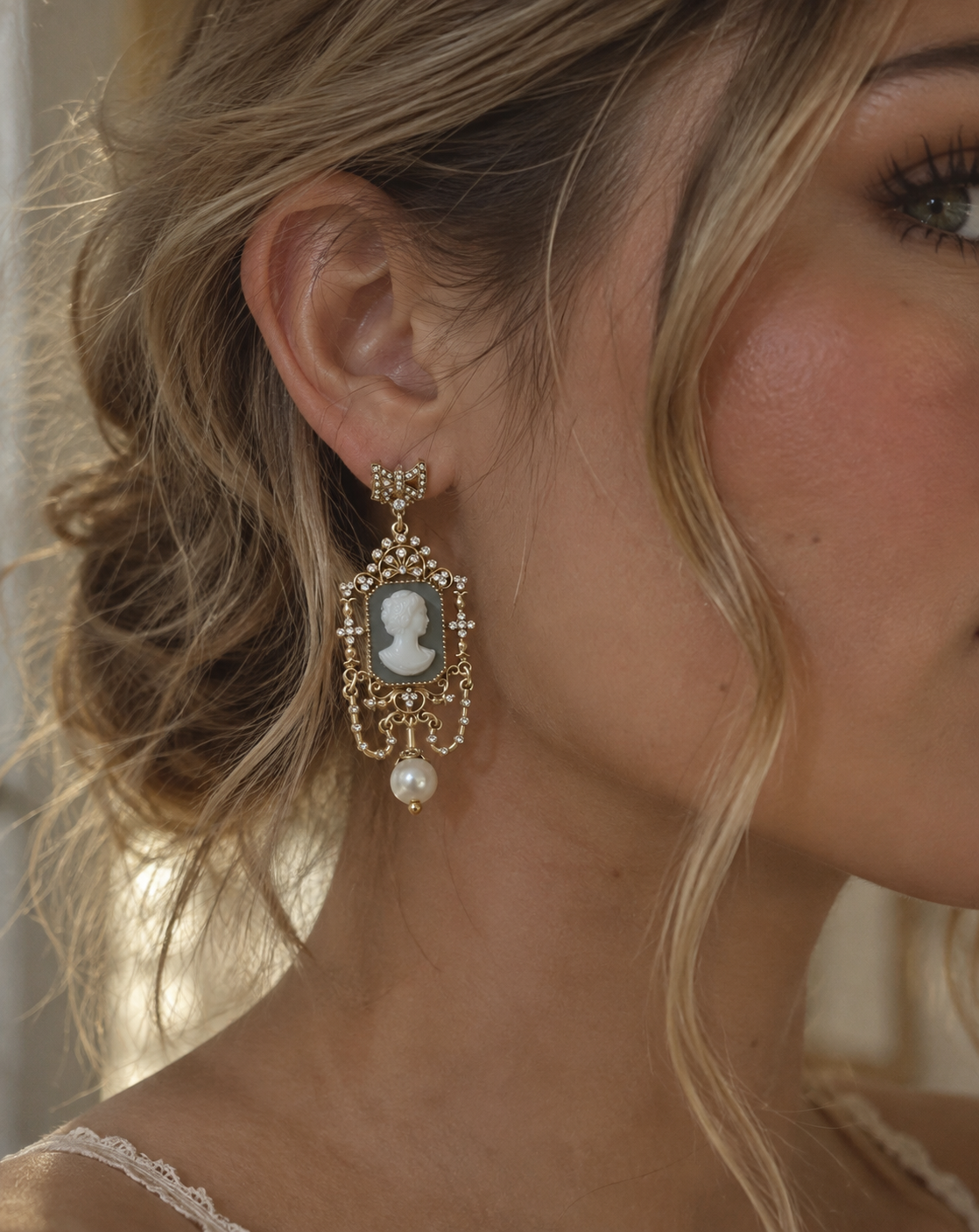 18K Gold Plated Evangeline Cameo Earrings